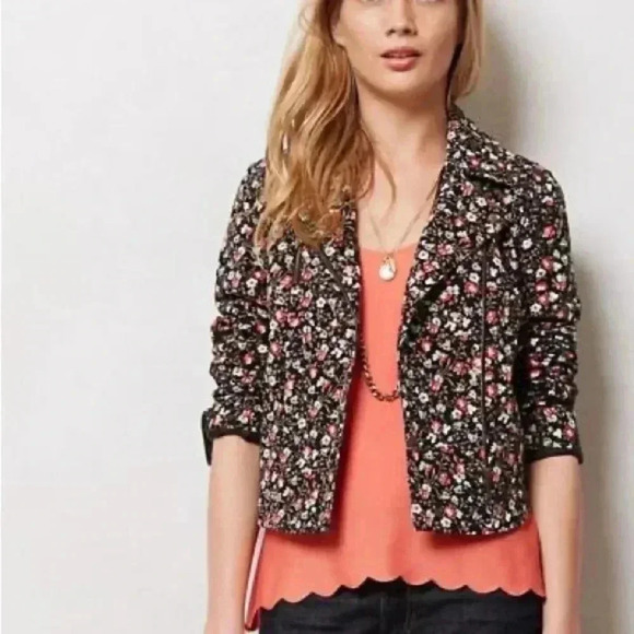 Hei Hei | Anthropologie Tinsley Floral Cropped Asymmetrical Zip Moto Jacket - Picture 2 of 10